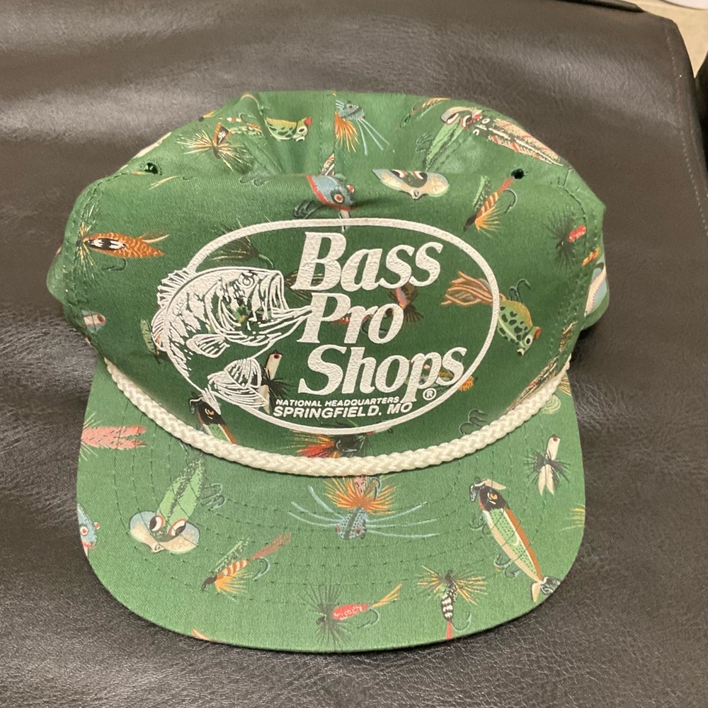 Bass Pro Shops Green Fishing Hat with Lure Pattern